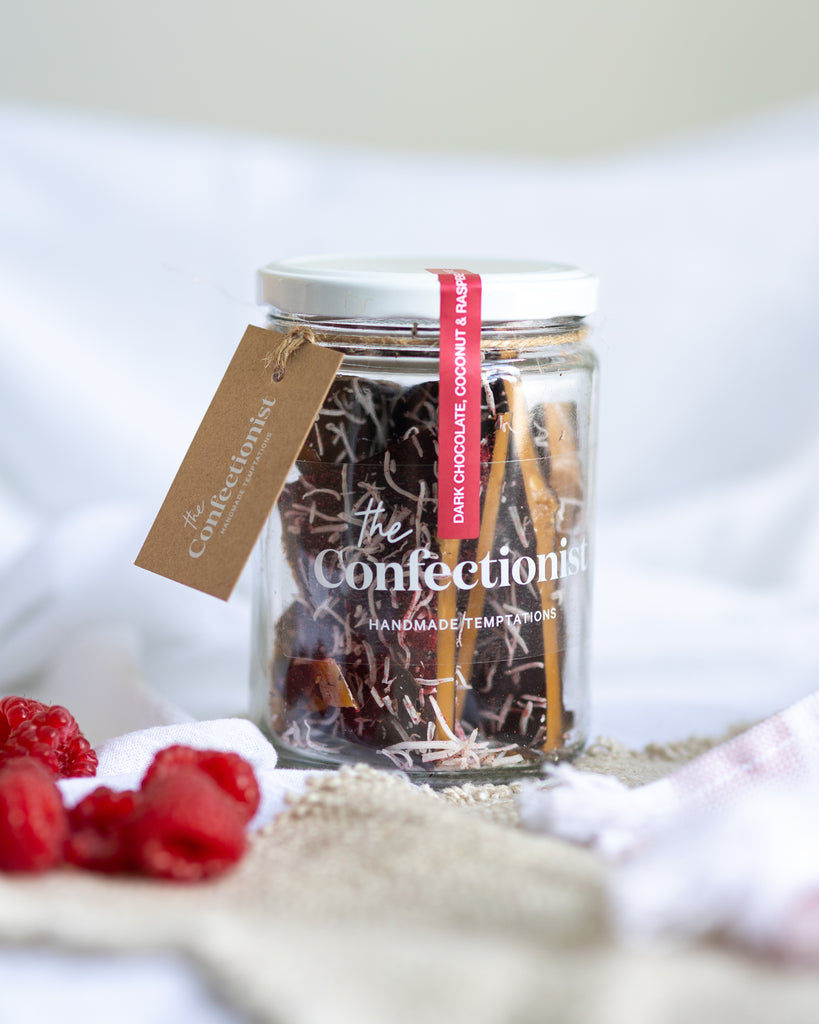 Dark Chocolate, Coconut & Raspberry Toffee | 200g Jar