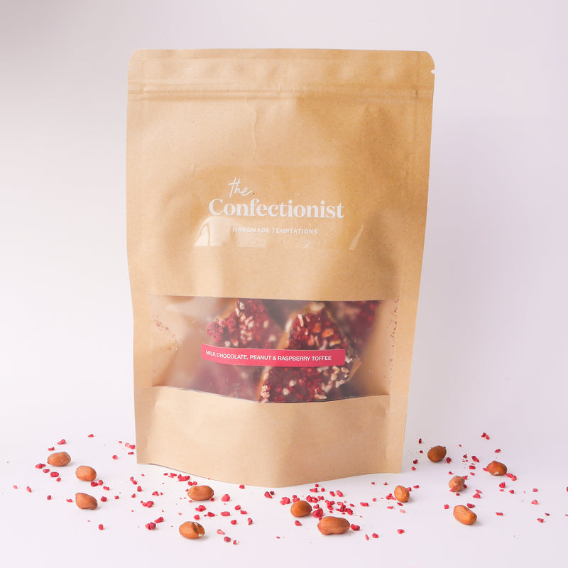 Milk Chocolate, Peanut & Raspberry Toffee | 200g Pouch